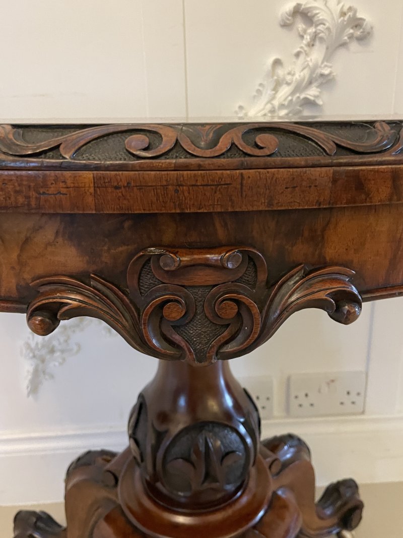 Exceptional Quality Antique Victorian Burr Walnut Inlaid Floral Marquetry Card/Console Table - Image 9